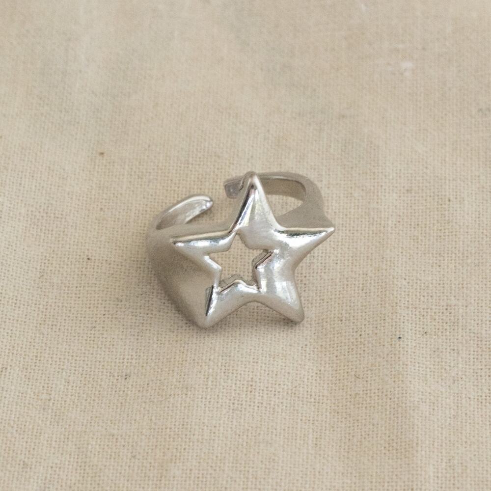 Y2K Grunge Silver Star Ring – Adjustable Size, Unisex, Brand New